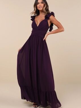 NWT Lulu's Soiree Celebration Purple Ruffled Lace-Up Maxi Dress - XL